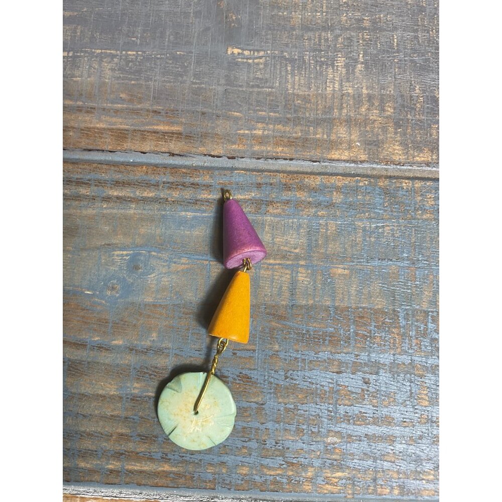 Handcrafted Colorful Geometric Dangle Pendant With Purple Yellow & Green Beads